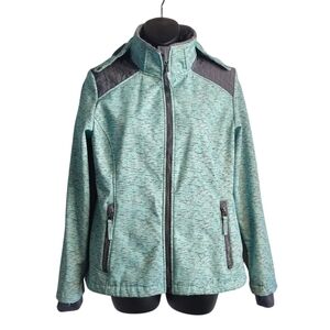 Free Country Hooded Jacket Women's Teal Fleece Lined Full Zip Comfy Size Small